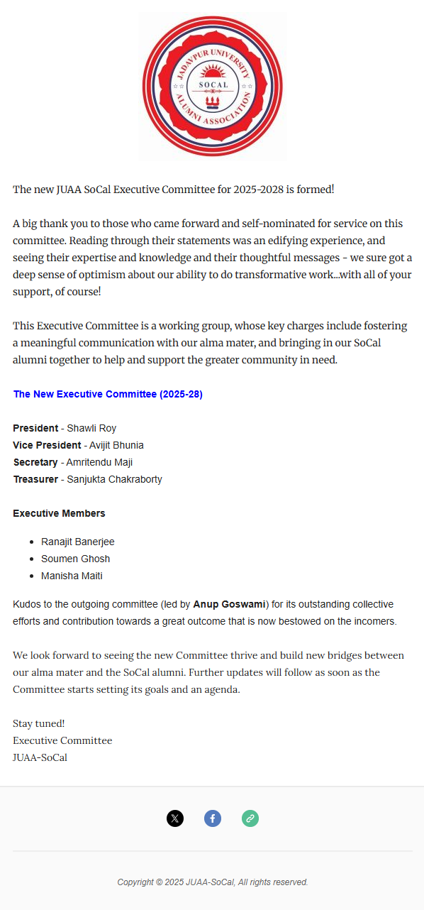 ANNOUNCEMENT: JUAA-SoCal New Executive Committee for 2025-2028